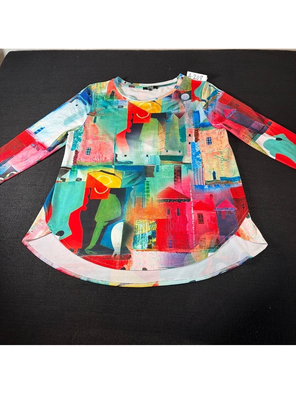 LIOR Paris Women’s L Abstract Art Print Tunic Top Multicolor 3/4 Sleeve